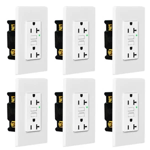 Receptáculo de falla a tierra de 20 amperios salida GFCI indicador LED con placa ETL blanco ×6 - Imagen 1 de 12