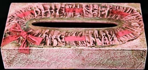 VTG 1966 Hong Horizons MCM Pink Wooden Tissue Bow Cover Ribbon Frilly - Picture 1 of 12