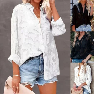 Plus Size Women Floral Lace Shirt Tops See-through Oversized Casual Blouse 6-20 - Picture 1 of 21