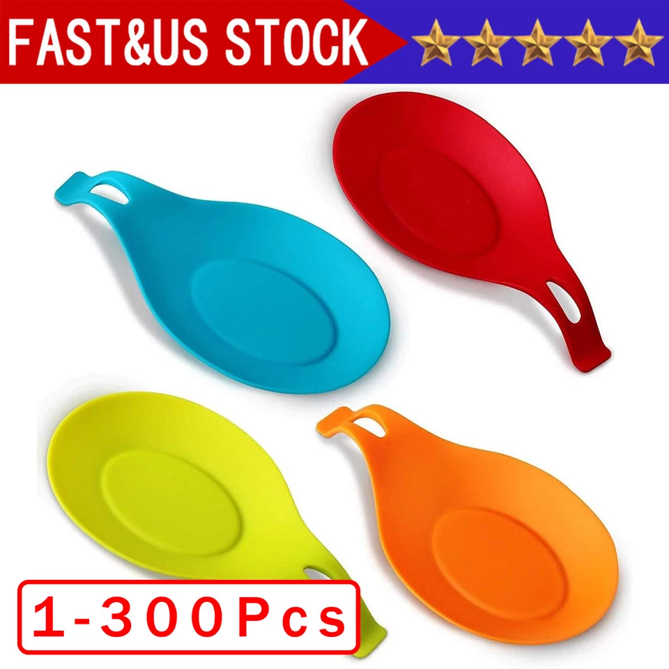 Kitchen Silicone Spoon Rest Heat Resistant Utensil Rest Ladle Spoon Holder Lot - Image 1 of 4