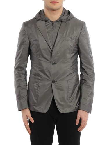 Giacca Prada doppio strato frontale stile blazer con cappuccio zip nylon re 