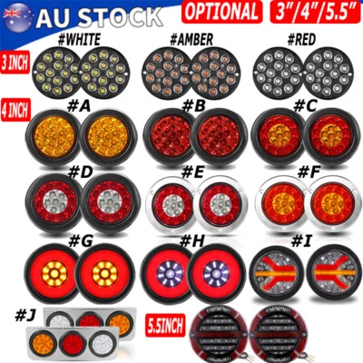 3" 4" Inch LED Round Tail Lights Turn Signal Brake Reverse Trailer Truck Caravan - Image 1 of 4