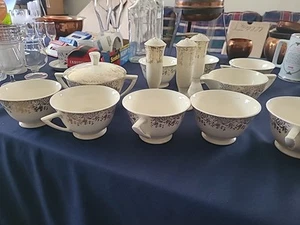 Edwin Knowles Vintage China 14 Piece Set Sugar And Cream 8 Tea Cups Salt - Picture 1 of 9