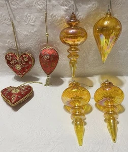 Stck.7 mundgeblasen Bernstein irisierend Kunstglas Endstück/Tropfe & satinierte Ornamente - Bild 1 von 9