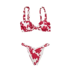 Beach Riot Sariah Top & Phoebe High Cut Bikini Bottoms Red Cream Floral Size S - Picture 1 of 4