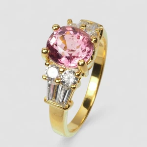 Elegant Pink Tourmaline 1.28Ct 925 Sterling Silver 24K Yellow Gold Plated Rings - Picture 1 of 10