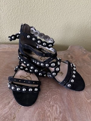 Гладиаторские сандалии Sam Edelman с ремешками низкие на танкетке с заклепками черные замшевые кожа 9,5 - Изображение 1 из 4