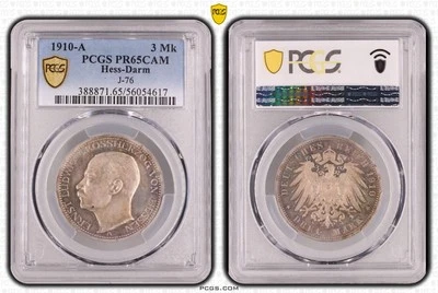 Coin Silver Hessen 3 Mark 1910 PCGS PR65CAM Proof PP Well Preserved nswleipzig - Image 1 of 2