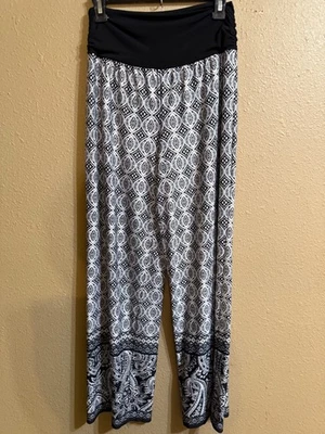APT. PANTALONES PALAZZO 9 PIERNAS ANCHAS TALLA MEDIANA NEGRO BLANCO GRIS ESTAMPADO ELÁSTICO PULL ON Foto 1 de 3