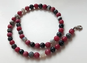Sterling Silver Clasp Faceted Agate Stone Bead Beaded Necklace Red Black Pink  - Picture 1 of 8