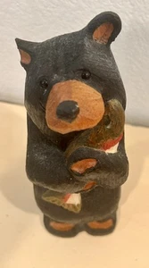 Big Sky Carvers Bears by Jeff Fleming Black Bear w/ Salmon Fish Hand Carved Wood - Picture 1 of 18