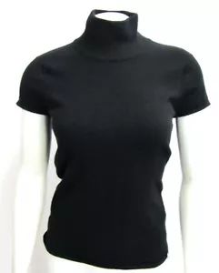 Vintage CHANEL Black Pullover Cashmere Turtle Neck Cap Sleeve Sweater 42 10 Top - Picture 1 of 14
