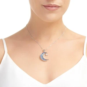 COLLAR Y COLGANTE DE PLATA ESTERLINA ENCHAPADO EN ORO VIOLETA GRITANDO - LUNA Y ESTRELLA - Imagen 1 de 9