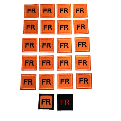 20  Orange Replacement FR Patches Iron On Fire Retardant Pants Shirt Jacket Tag  - Image 1 of 4