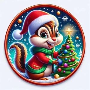 Christmas Chipmunk Patch Iron-on Applique Clothing, Wild Animals, Santa Hat Snow - Picture 1 of 12