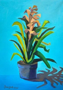 Pintura al óleo sobre lienzo, "Planta de bromelia", 50cmx70cm, firmada - Imagen 1 de 4
