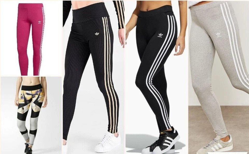 ADIDAS WOMENS 3-STRIPE LEGGINGS BOTTOMS  RUNNING PANT  6,8,10,12,14,16,18,22 - Image 1 of 1