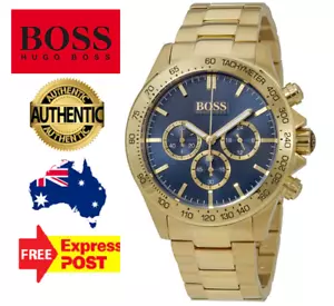 NEW HUGO BOSS IKON HB1513340 GOLD/BLUE CHRONOGRAPH QUARTZ MENS WATCH - Picture 1 of 8