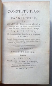 De Lolme, Jean Louis - Constitution de l’Angleterre - (1790) - Imagen 1 de 6