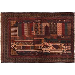 Tribal Scenery Pictorial Afghan Wool Rug Handmade Wool Decor Rug 3'1x4'4 -G16279 - Picture 1 of 7