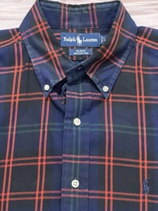 Camisa Ralph Lauren De Colección Para Hombres L Azul Marino A Cuadros Talla Grande Blake Manga Larga Botón - Imagen 1 de 7