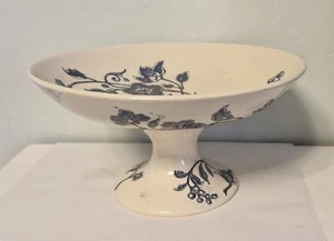 Antique French Compote Blue Floral Cake Fruit Bowl Pedestal C Arenfeldt Depose - Picture 1 of 10