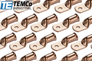 100 Lot 2/0 1/4" Hole Ring Terminal Lug Bare Copper Uninsulated AWG Gauge - Picture 1 of 7