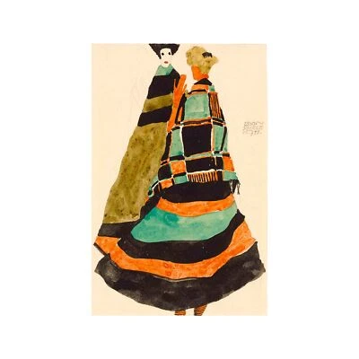 Egon Schiele, Two Women in Costumes, 1911, Canvas Print, 12" x 18" + Border Foto 1 de 4