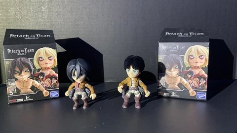 Attack On Titan Posable Rare Figures, Eren & Mikasa Ackerman Open Box Cover