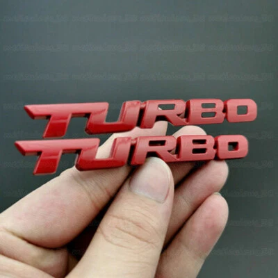 2PCS 3D TURBO Red Metal Logo Sport Car Badge Emblem Decal Sticker Accessories - Image 1 of 4