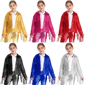 Kids Girls Outwear Party Jacket Open Front Coat Cowgirl Festival Hip Hop Bomber - Picture 1 of 58