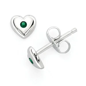 May Birthstone Children's Heart Stud Earrings in Sterling Silver - Picture 1 of 5