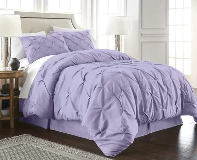 Chezmoi Collection Berlin Lavender Pinch Pleat Extra Wide King Comforter Set,... - Image 1 of 4