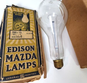 Edison Mazda Lamp 200 Watt 115 Volt Lightbulb 7 Inches Bulb GE General Electric - Picture 1 of 10