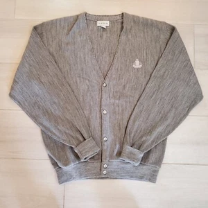 Vintage IZOD 90s Sweater Grandpa Logo Gray Cardigan Crest Men's Tall Size LT - Picture 1 of 11