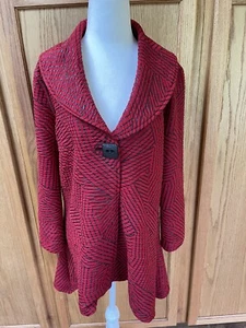 Multiples Red/Black Striped Oversized Lagenlook One-Button Jacket Size Small S - Picture 1 of 9