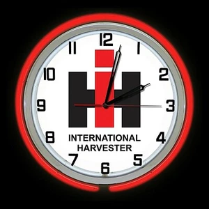 19" International Harvester IH Schild rot Doppel Neon Uhr - Bild 1 von 2