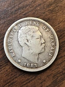1883 Kingdom of Hawaii King KaIakaua Silver Dime (Damaged Reverse) - Picture 1 of 6