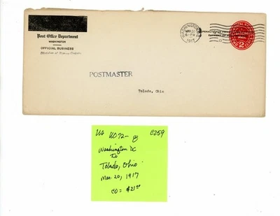 US Cover Scott # UO72 - Used - Washington, DC to Toledo, Ohio - CV=$21  (8-C259) - Image 1 of 4