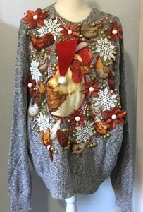 Ugly Christmas Sweater Party, Rooster Chickens and Bling, Winner! Women XXL 2X - Picture 1 of 7