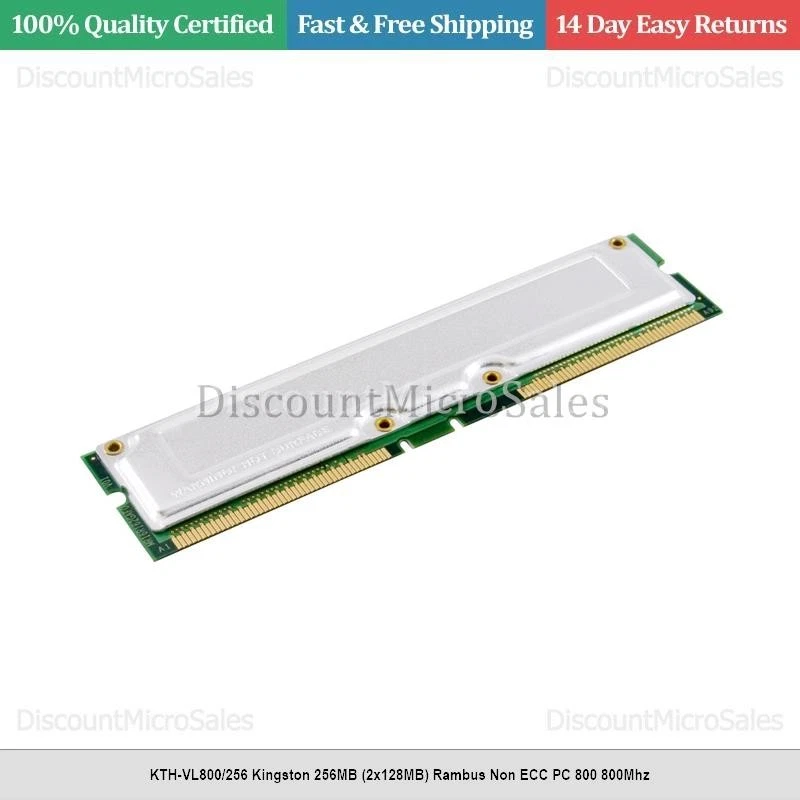 KTH-VL800/256 Kingston 256MB (2x128MB) Rambus Non ECC PC 800 800Mhz - Image 1 of 1