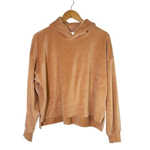 Aerie Women's Oversized Size XS Tan Velour Velvet Long Sleeve Hoodie NEW - Picture 1 of 4