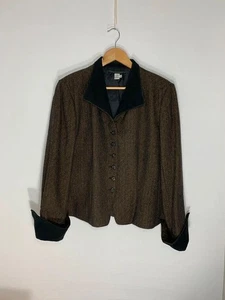Peruvian Connection Heathcliff Blazer 14 Brown Patterned Tweed Button Up Suede - Picture 1 of 20