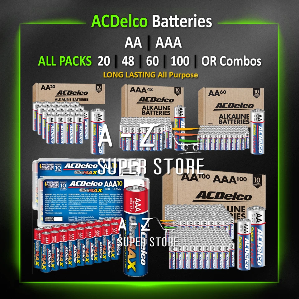 ACDelco Batteries Pack AA or AAA 10/20/48/60/100 1.5V Alkaline Battery Combo lot - Image 1 of 1