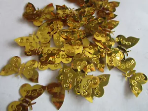 500/50 Applikation Aufnäher Gold 3,5cm Pailletten Schmetterlinge Borte Nähen NEU - Picture 1 of 4