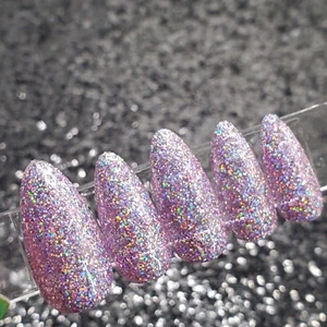 #136 Purple Holo Glitter Press On Nails | Handmade | Hard Gel Glue On Nails - Picture 1 of 10