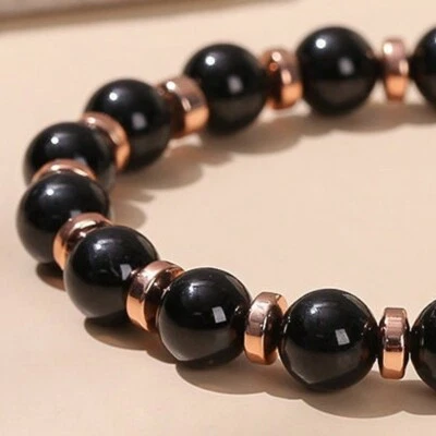6-8MM Natural Black Obsidian Round Beads Stretchable Handmade Bracelet Gift 6-9" - Image 1 of 4