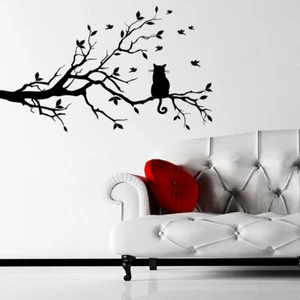 Cat On A Branch Animal Wall Sticker Decal Transfer Tree Home Matt Vinyl UK - Picture 1 of 5