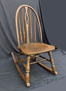 Antique Vintage Old SOLID Walnut Wood Wooden Child Children's Kids Rocking Chair - Picture 1 of 8