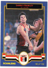 1986 AFL VFL SCANLENS FOOTBALL CARD- 92 Danny FRAWLEY (ST KILDA) Mint/NM